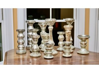 CRATE AND BARREL Mercury Glass Candleholders Set Of 13