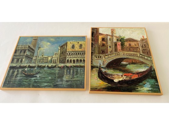 Pair Of Venice Oil On Board