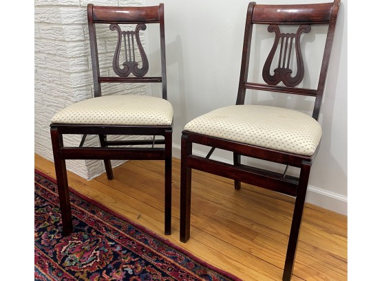 Pair Of Stakmore Lyre-back Folding Chairs