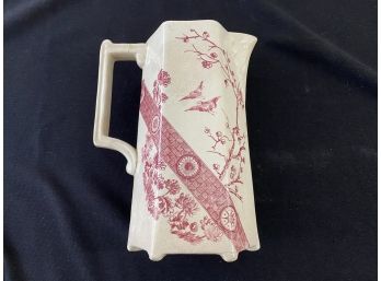 Antique Red Transferware Pitcher With Birds