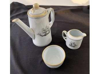 Tradewinds Black By Spode Tea Pot Creamer And Sugar Bowl
