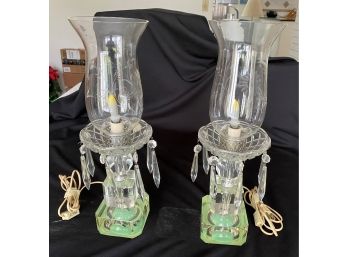 Pair Of Imported Leaded Hand Cut Crystal Lamps