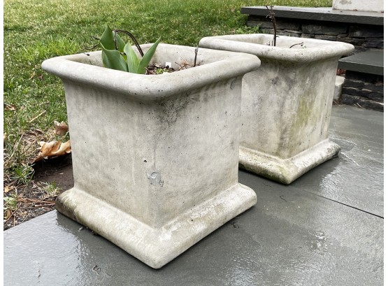A Pair Of Cast Stone Box Planters By Campania