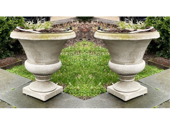 A Pair Of Cast Stone Urns By Campania (1 Of 2)