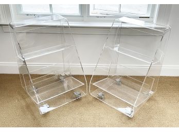 A Pair Of Modern Castered Lucite Bookshelves From The Land Of Nod
