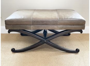 An Upholstered Bench In Olive Leather By Maitland-Smith