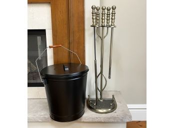 A Set Of Fireplace Tools And Dustbin
