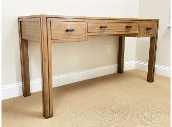 A Modern Bamboo Timber Desk By Crate & Barrel