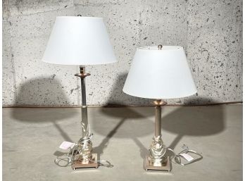 A Pairing Of Brass Stick Lamps