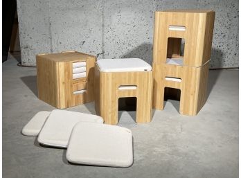 A Set Of 4 Modern Bamboo Storage/Seats