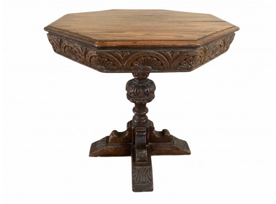 Antique Carved Oak Pedestal Accent Table
