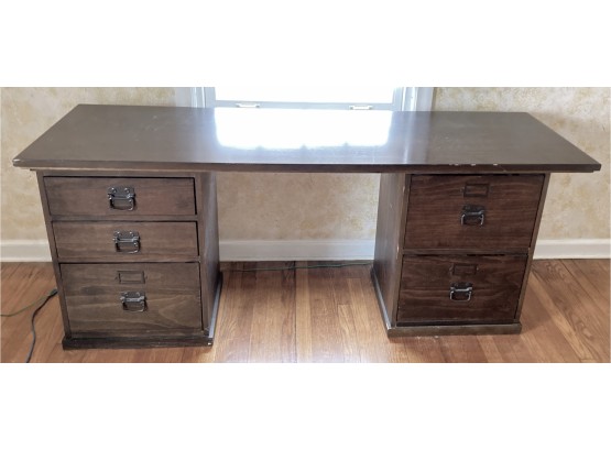 Walnut Three Piece Desk Unit With File Cabinets & Drawers