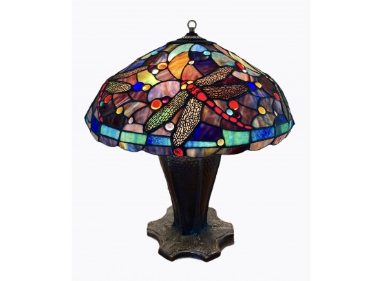 Large Antique Tiffany Style Dragonfly Lamp  ~ 21' Shade