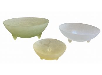 Set Of Three Modern Hand Blown Satin Glass Bowls