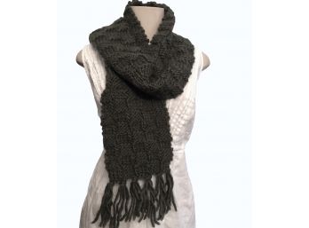 Olive Green Hand Knit Wool Scarf