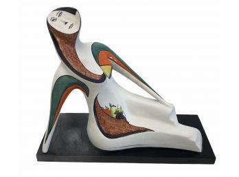 MCM Signed Ceramic 16' Abstract Sculpture Of Reclining Woman