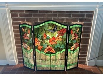 Fabulous Fine Stained Glass Three Panel Fireplace Screen