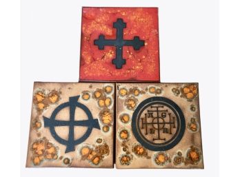 Three Vintage MCM Talisman Tile Trivets By CP Press