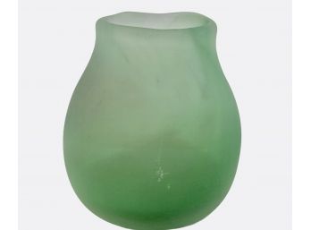 Artisan Signed Murano Glass Frosted Green Vase