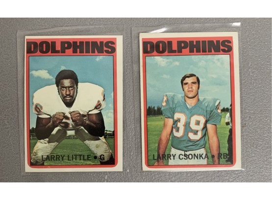Lot Of 2 Vintage 1972 Topps Miami Dolphins NFL Cards - Larry Little & Larry Csonka