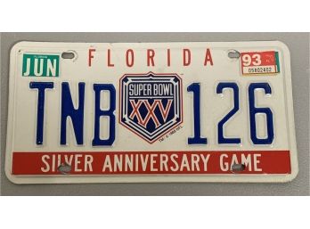 Super Bowl XXV Florida License Plate