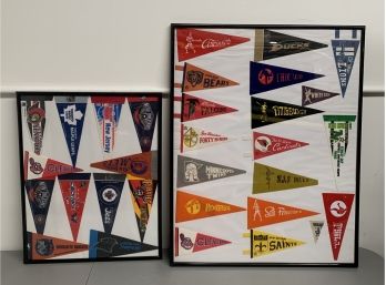 Collection Of Framed Vintage Mini Pennants