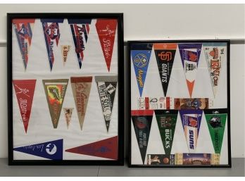 Two Framed Lots Of Miniature Sports Pennants