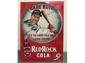 Sealed Babe Ruth Red Rock Cola Tin Sign