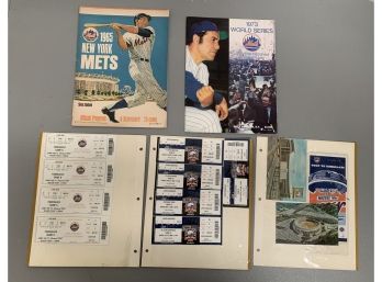 1965 & 1973 New York Mets Game Programs With Mets Game Tickets