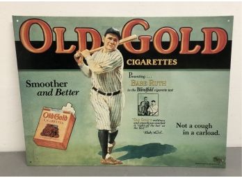 Tin Advertising Sign Babe Ruth Says Smoke Old Gold Cigarettes Made In USA
