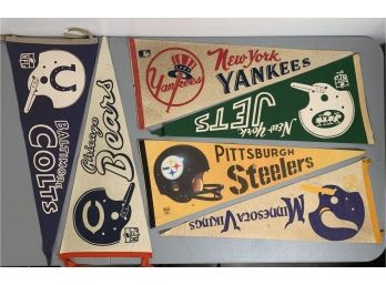Authentic Vintage MLB NFL Pennants Including New York Yankees Dated 1969, New York Jets Dated 1967 & More!