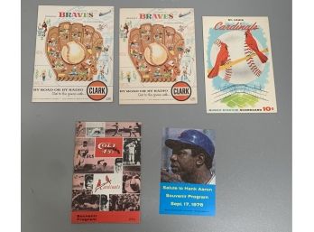 Lot Of 5 1950s - 1970s Baseball Programs / Scorecards - Cardinals - Braves