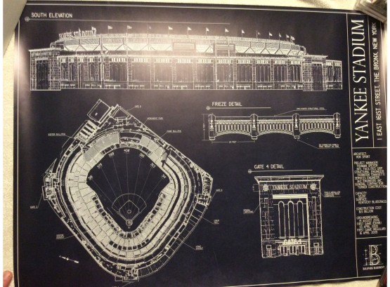 Yankee Stadium Blueprint Poster 18 X 24