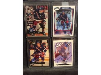 4 Autographed New York Rangers NHL Hockey Cards
