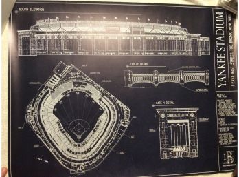 Yankee Stadium Blueprint Poster 18 X 24