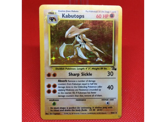 1999 Pokemon Fossil Kabutops Foil Holo Card 9/62 WOTC