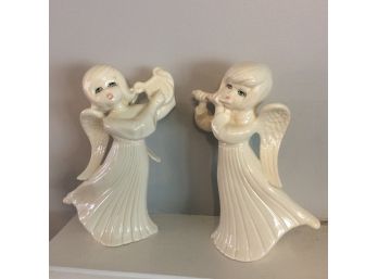 Pair Of Ceramic Angel Statues- 11' Tall