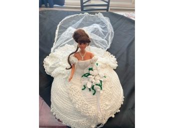 Collectible 1990s Barbie Doll With Hand Crocheted Bridal Gown