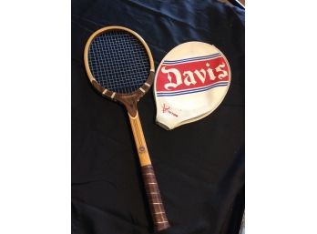 Vintage Davis Imperial Wood Tennis Racket With Victor Cover