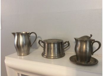3 International Pewter Pieces - 2 Pitchers And A Sugar Bowl