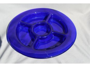 Vintage Cobalt Blue Glass Condiment 5-section Platter