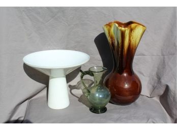3 Excellent Vases - Hand-blown - Brown-drip - Gorgeous White Vase