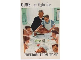 1943 Original Norman Rockwell US Government War Propaganda Poster 'Freedom From Want'