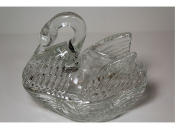 Vintage Glass Swan Covered Candy Dish