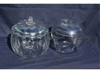 2 Vintage Glass Storage Containers - Vintage, Apple &  Pumpkin By Anchor Hocking