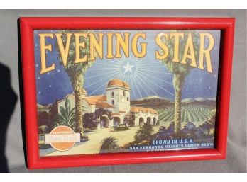 Framed Evening Star Fruit Label - Gorgeous Colors - 1950s Design