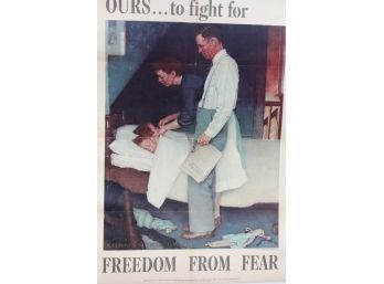 1943 Original Norman Rockwell US Government War Propaganda Poster 'Freedom From Fear'
