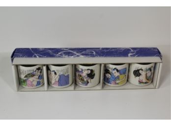5 Pcs Ceramic Japanese Sake Cups 'GUINOMI' Erotic Art Styled