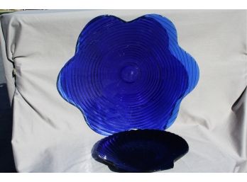 Beautiful Vintage Cobalt Blue Glass Platter & Shell Platter