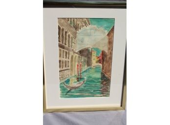 Lovely Original Watercolor Of Venice Canal - By Michel Tapie (1909-1987) - Signed
